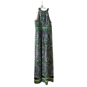 Jessica Howard Womens Green Pattern Printed Halter Maxi Dress 6